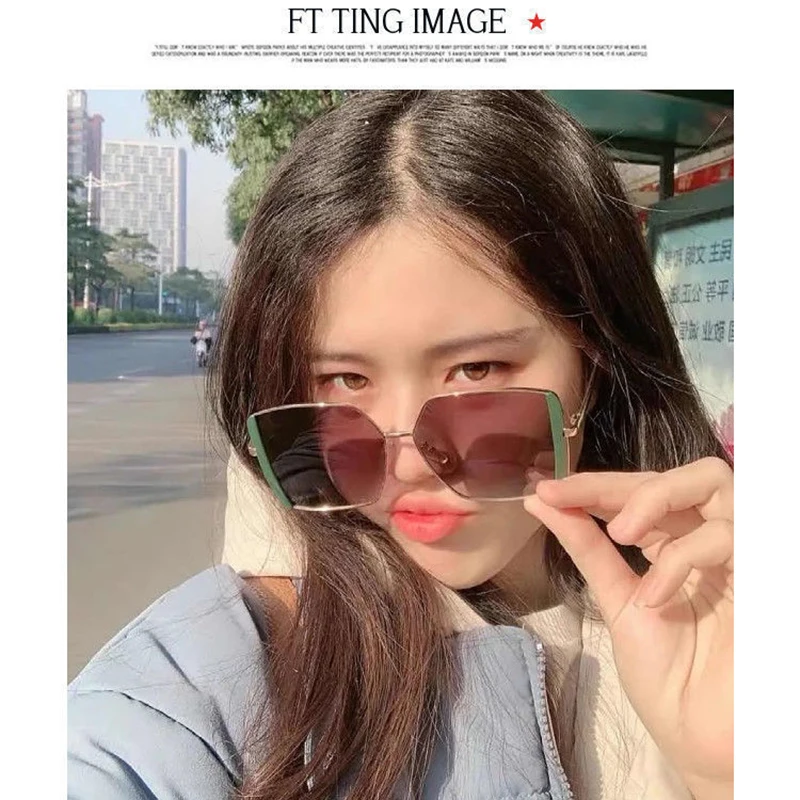 New Big Frame Retro Blackout Sun Glasses Fashion Vintage Sunglasses Female Colorful Luxury Eyewear Travel Street Photography