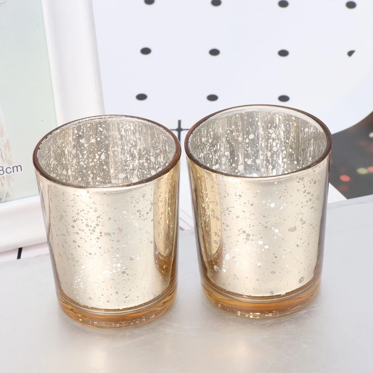 

2Pcs Glass Cups DIY Scented Holder Speckled Finish Elegant Event Home Decor Golden Glass Holders