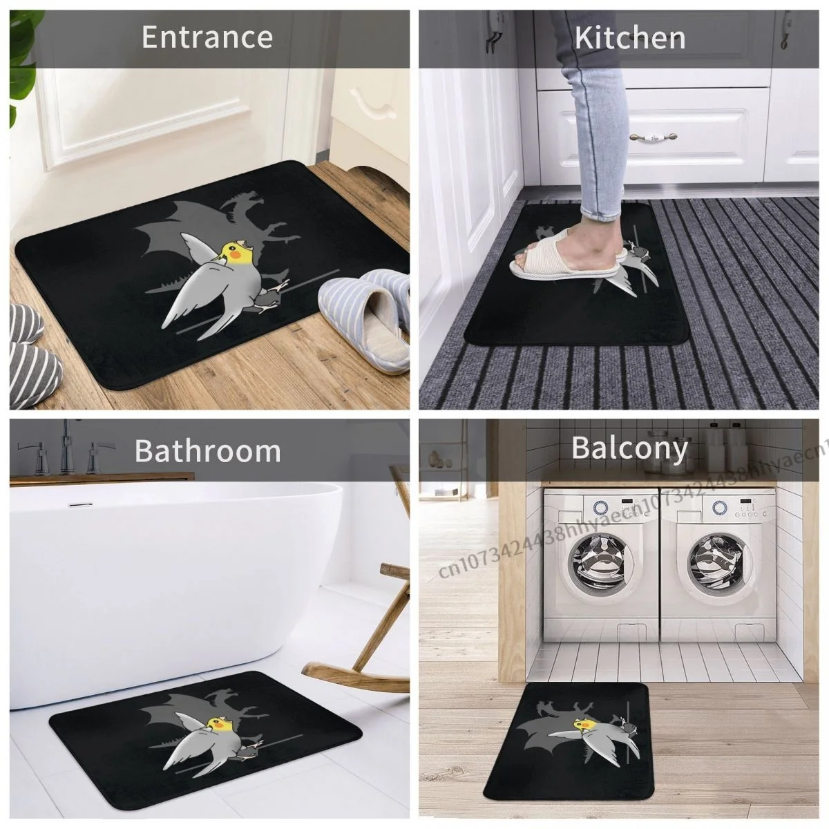 Animal Parrots Cockatiel Doodle Non-slip Doormat Dragon Shadow Bath Bedroom Mat Prayer Carpet Home Pattern Decor