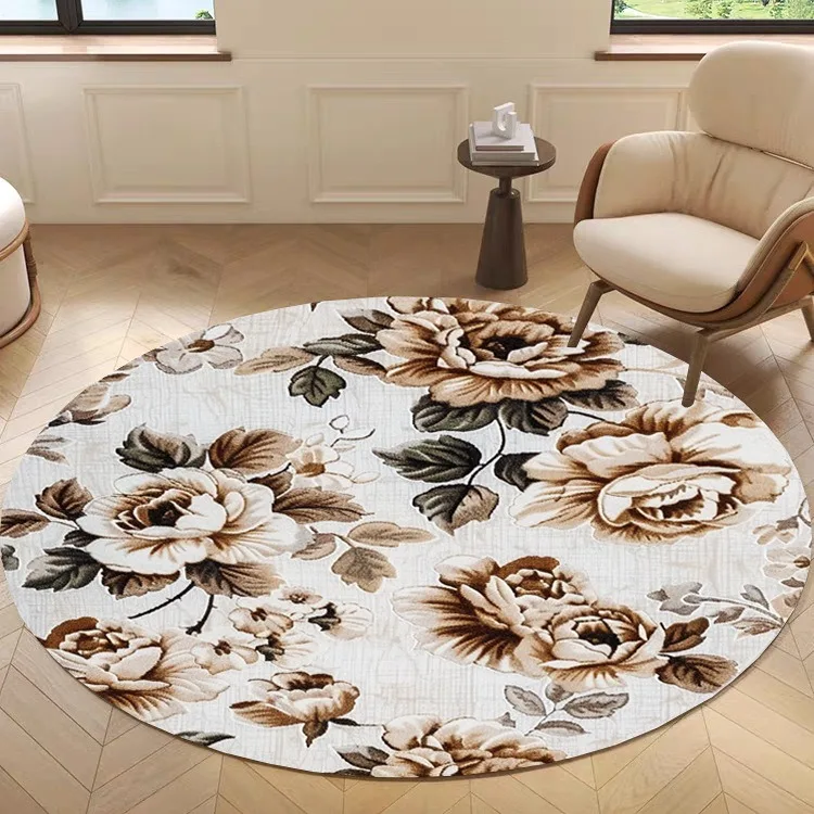 Floral Patterned Round Area Rug – Artistic Daisy, Rose & Peony Print, Soft Non-Slip Floor Mat for Living Room, Bedroom, Home
