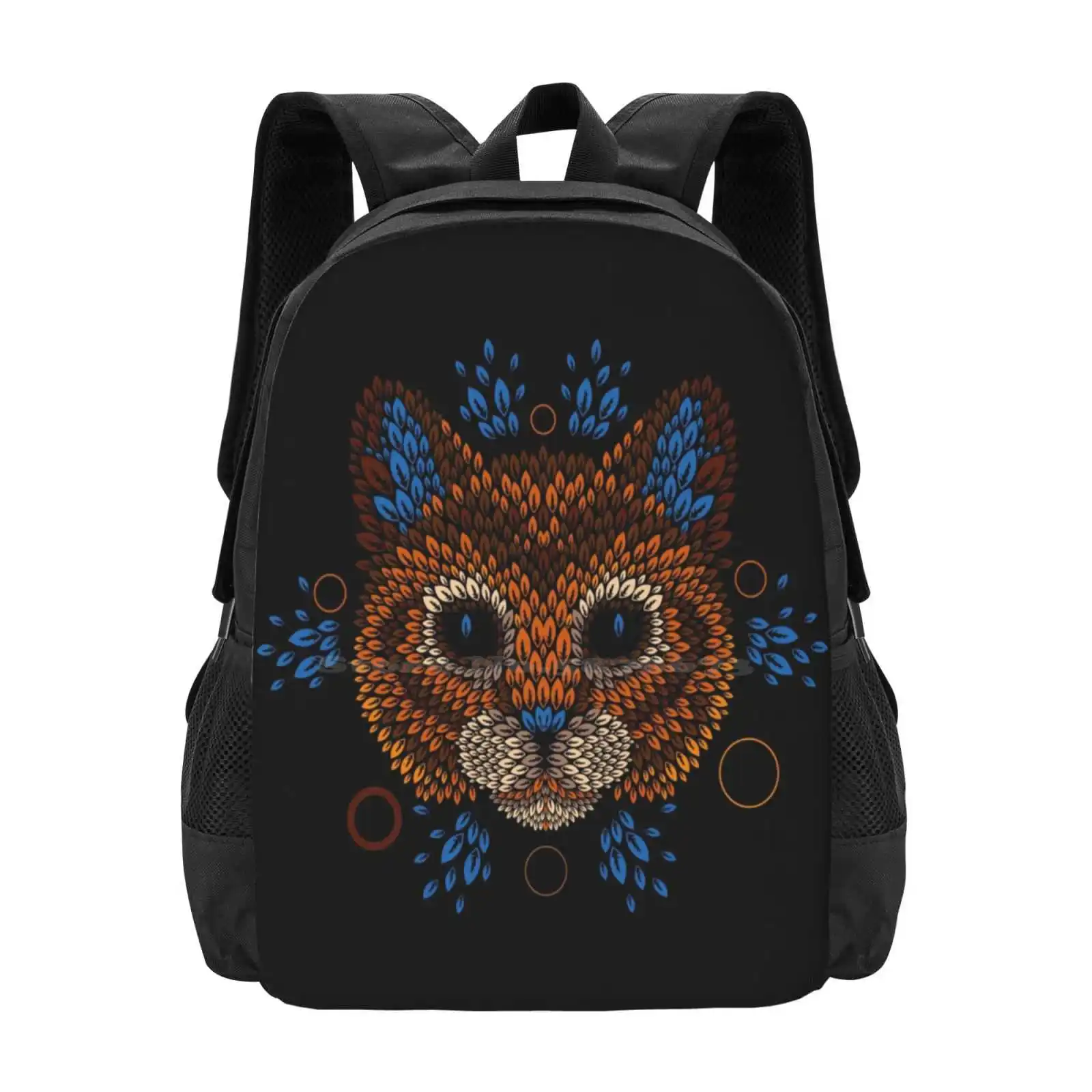 Cat Face 3D Print Design Backpack Student Bag Cats Vector Animal Nature Pattern Geometric Leaves Leaf Kitty Kitten Cute Paws