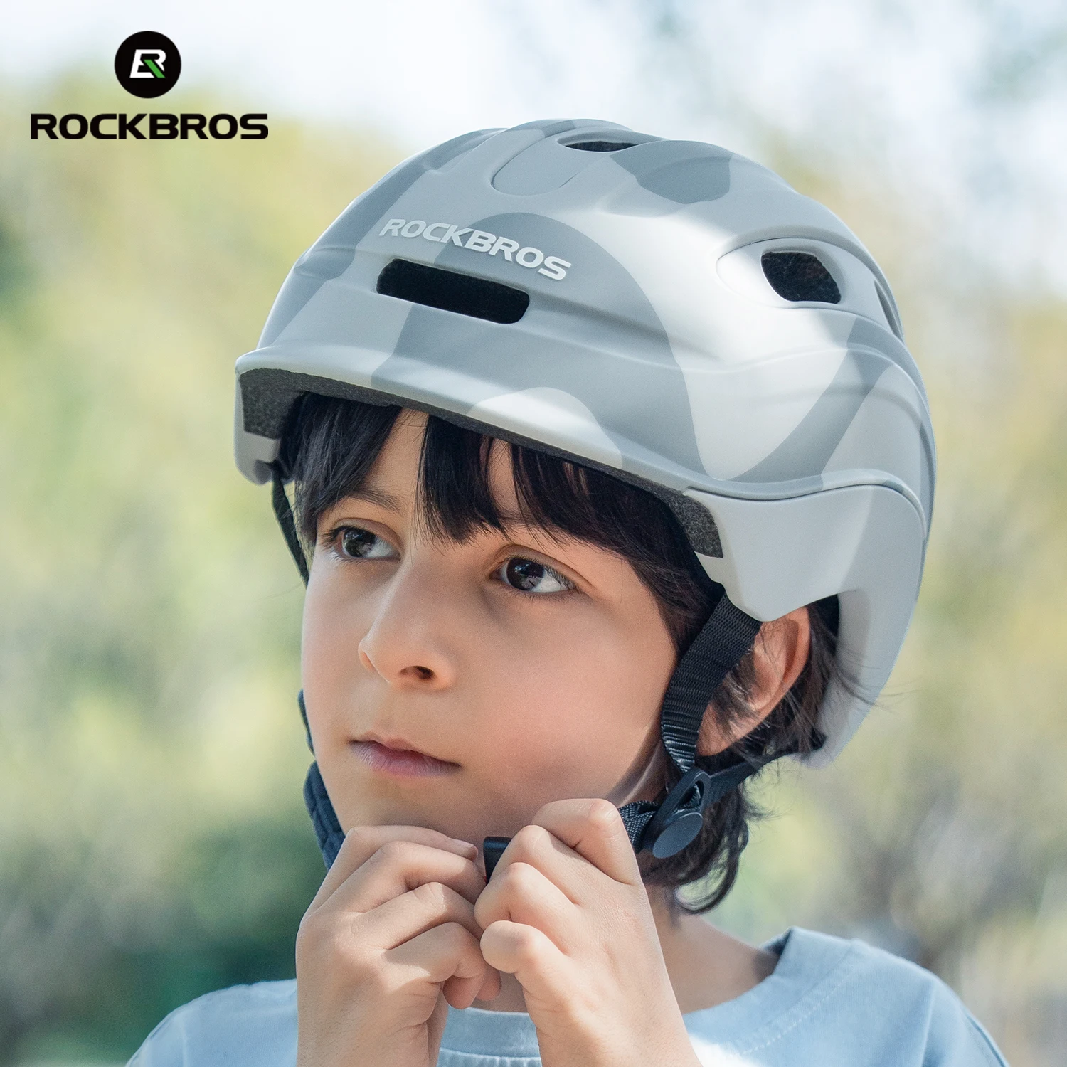 Helm Berkendara Sepeda Anak ROCKBROS - Helm Keselamatan Roller Skating Remaja Sepeda Jalan Anak Laki-laki Perempuan yang Dapat Disesuaikan dan Bernapas