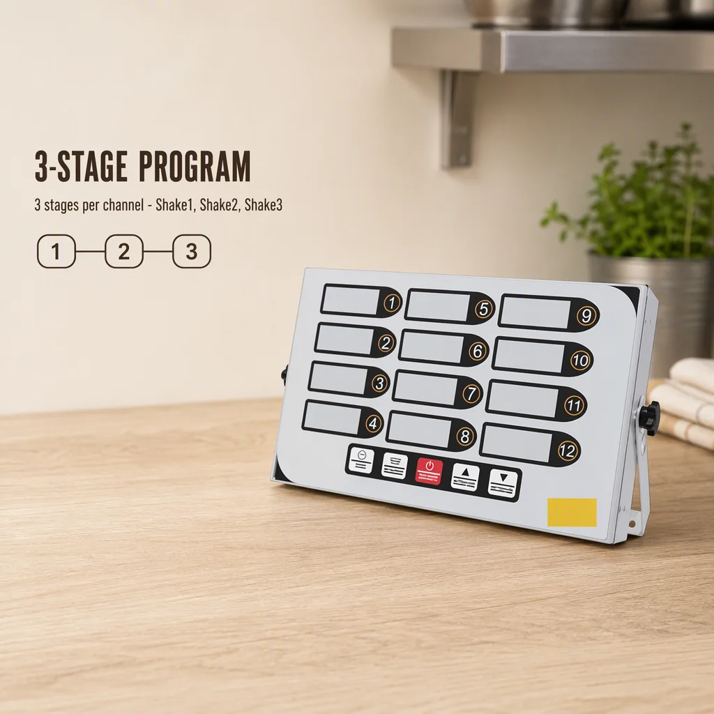 CAL‑12B Commercial 12‑Channel Digital Timer 2W Thick Stainless‑Steel Multichannel Countdown Timer With Shake Basket Reminder