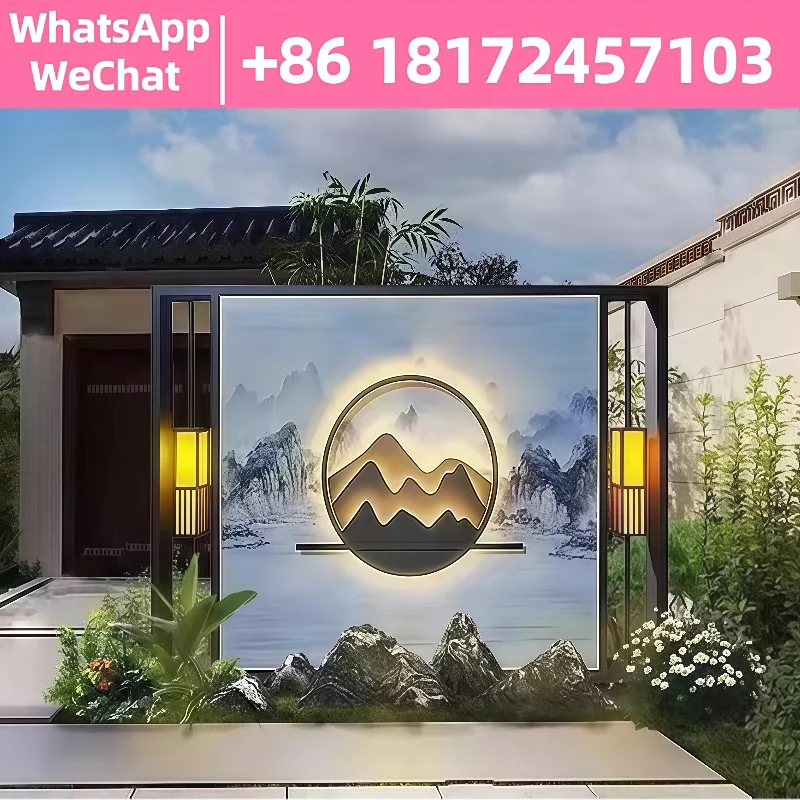 

Stainless steel landscape wall flowing curtain wall Outdoor new Chinese villa courtyard porch wall garden partition wall custom