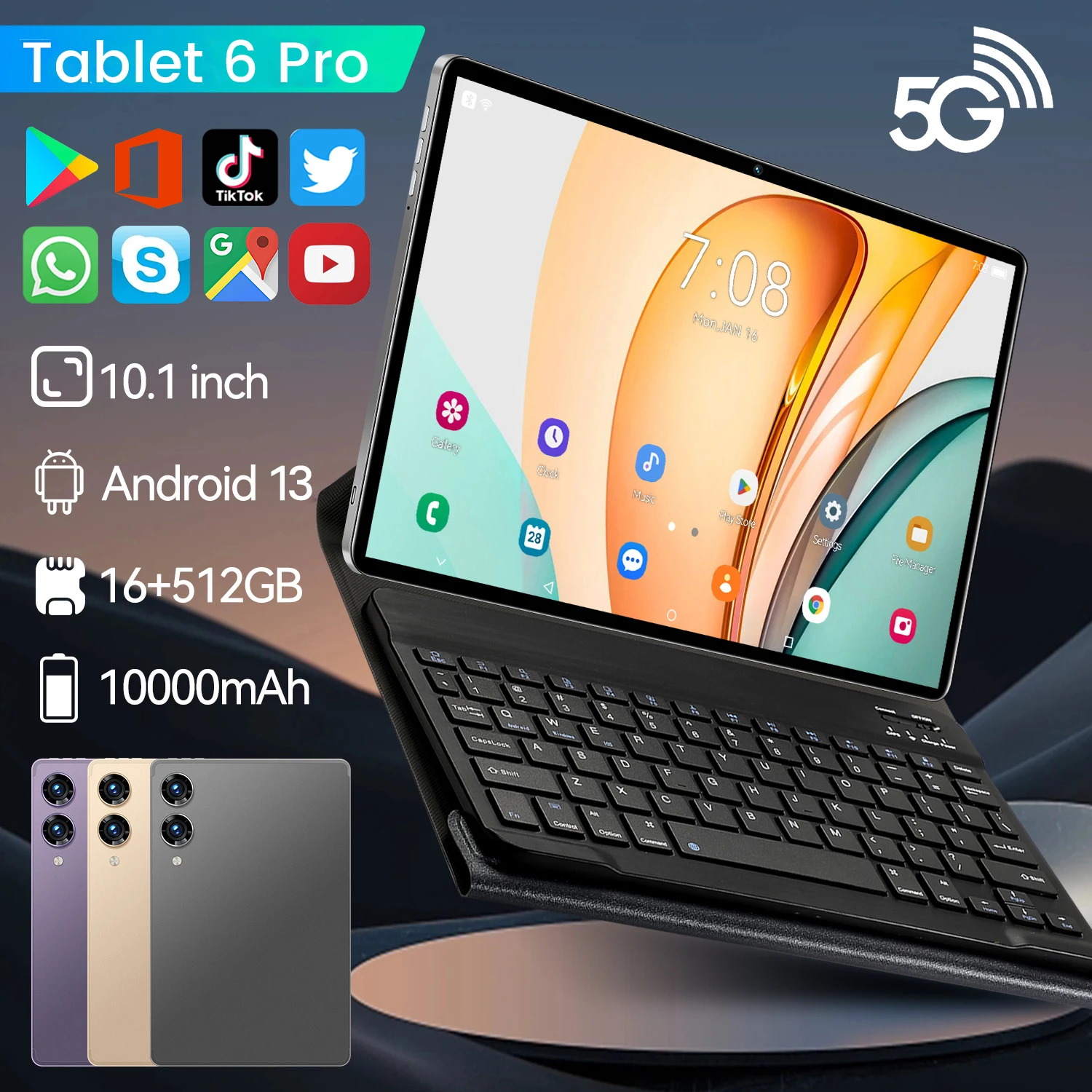 

Android Tablet Pad 6 Pro 16G+1TB 10.1 inch HD Original Tablette 5G Dual SIM Card or WIFI Global Version Tablets PC with keyboard