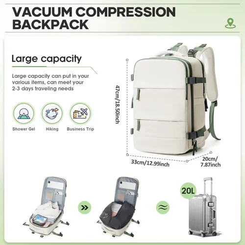 Imagen 2 del producto Mochila de viaje grande, bolsas de compresión al vacío con bomba, mochila Vacpack impermeable, mochila de vacío de negocios para hombres y mujeres