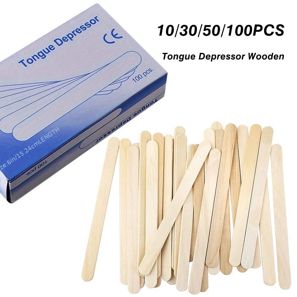 10/30/50/100PCS Disposable Tongue Depressor Wooden Tattoo Waxing Stick Individual Paper Pack Hair Removal Sticks Tattoo Supplies