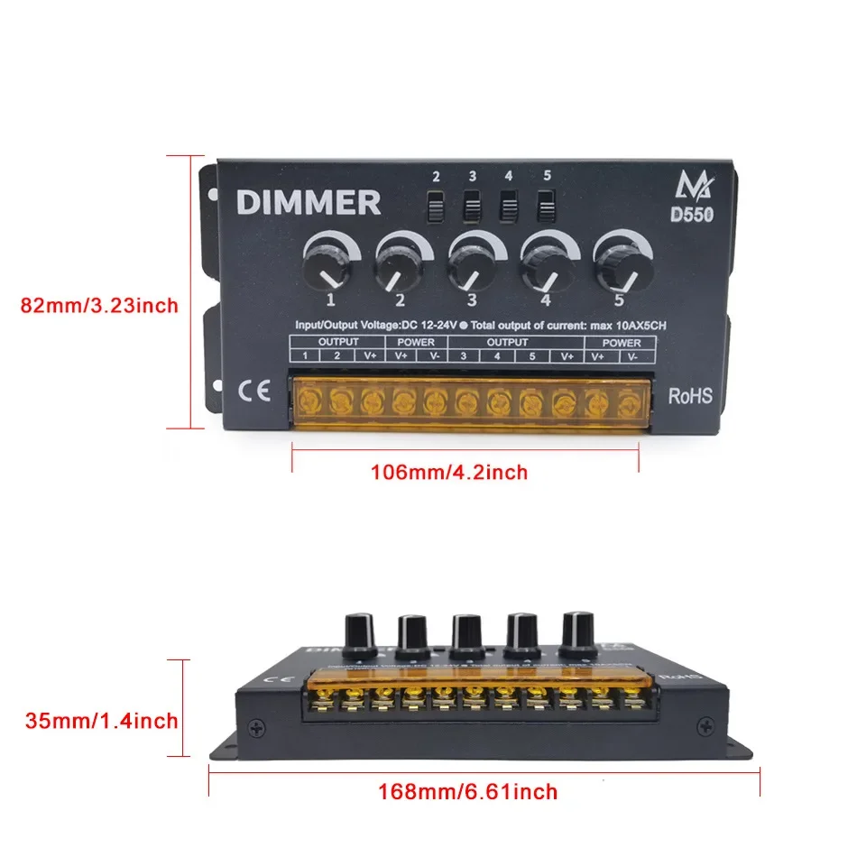 RGBW RGBWW Knob LED Dimmer Controller D550 10A x 5CH D550 Suitable for RGB/ RGBW/ RGBWW/ LED Strips Lamp Module Light DC5-24V