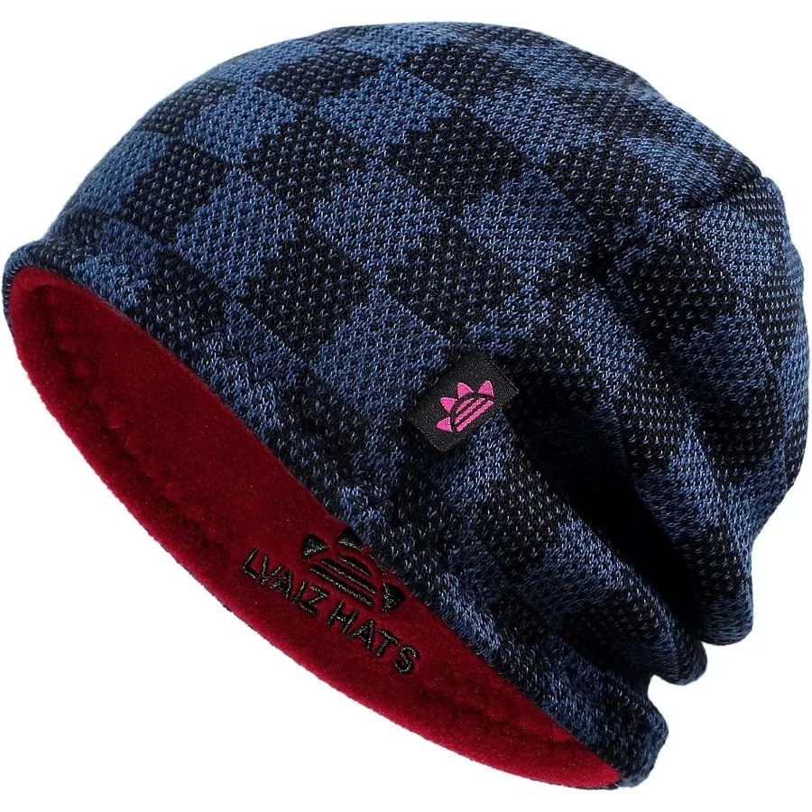 

Зимняя шапка-бини для мужчин и женщин на флисовой подкладке, толстая теплая клетчатая вязаная шапка с черепом, двусторонняя уличная ветрозащитная шапка для лыжных часов