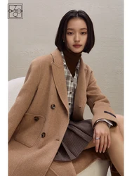 ZIQIAO Commuter Cashmere Double-sided Woolen Coat for Women 2023 Winter New Style Camel Hair Mid-length Wool Coats Female