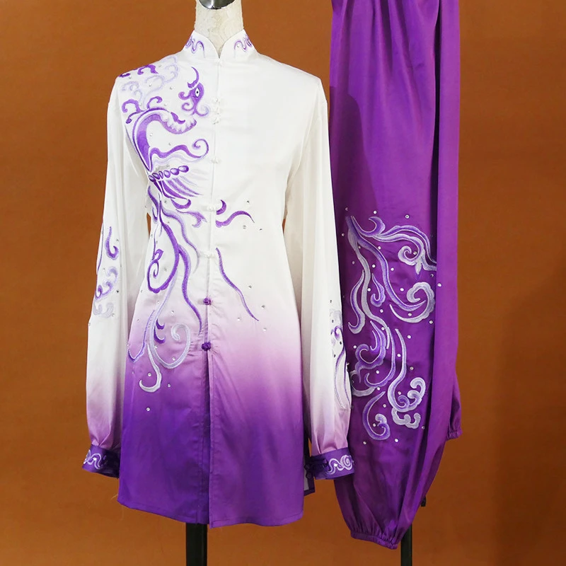 Embroidered Phoenix Tai Chi Uniform Performance Suit Men Women Team Competition Morning Exercise Custom Wushu Changquan Uniform