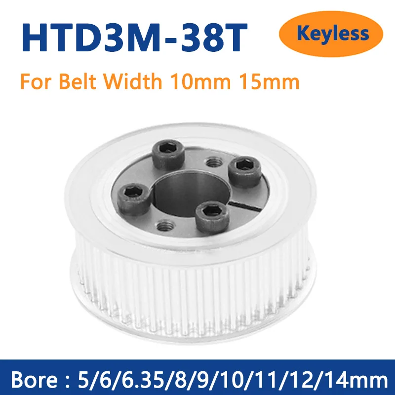 38T HTD3M Timing Pulley 5 6 6.35 8 9 10 11 12 14mm Bore Keyless 38 Teeth Belt Pulley For Width 10/15mm Synchronous Belt