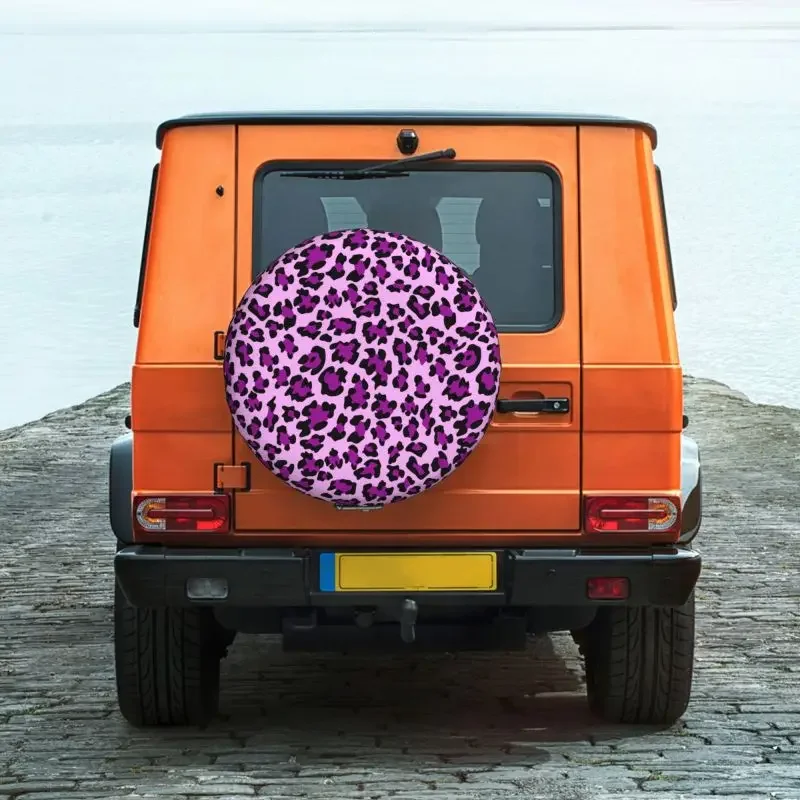 Cute Purple Leopard Print Spare Wheel Cover for Jeep 4WD Trailer Custom Animal Seamless Tire Protector 14" 15" 16" 17" Inch