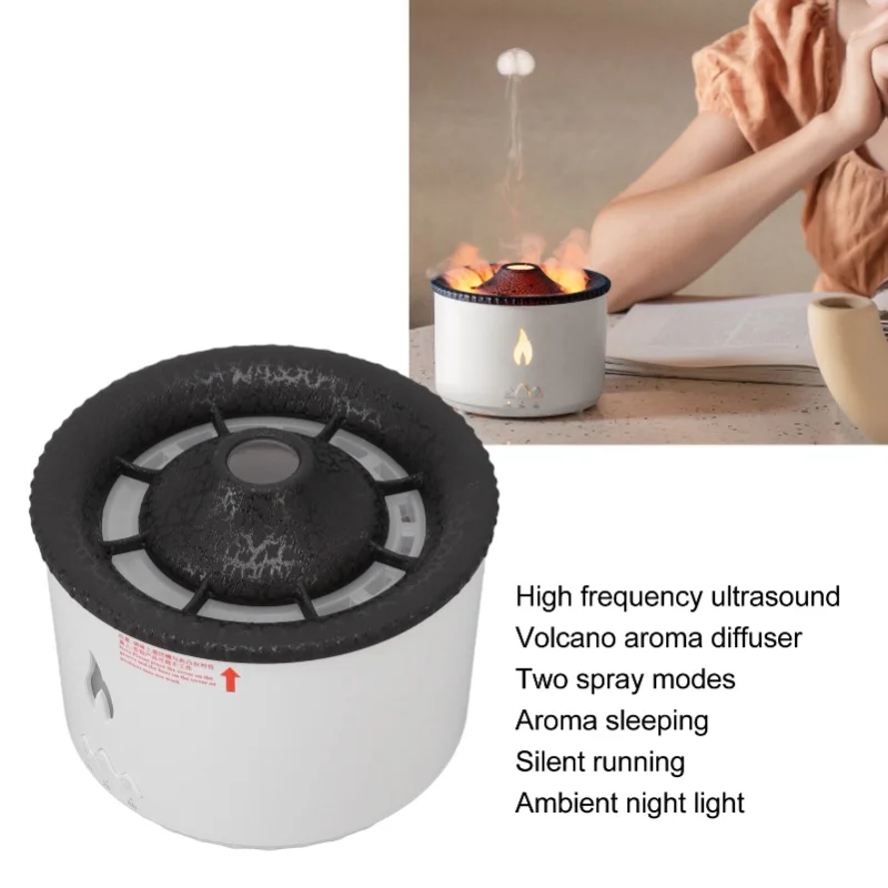 Flame Aroma Diffuser Seajelly Atomizing Humidifier Smoke Ring With Remote Control Black Crack Blue Flame Bicolor 100-240V