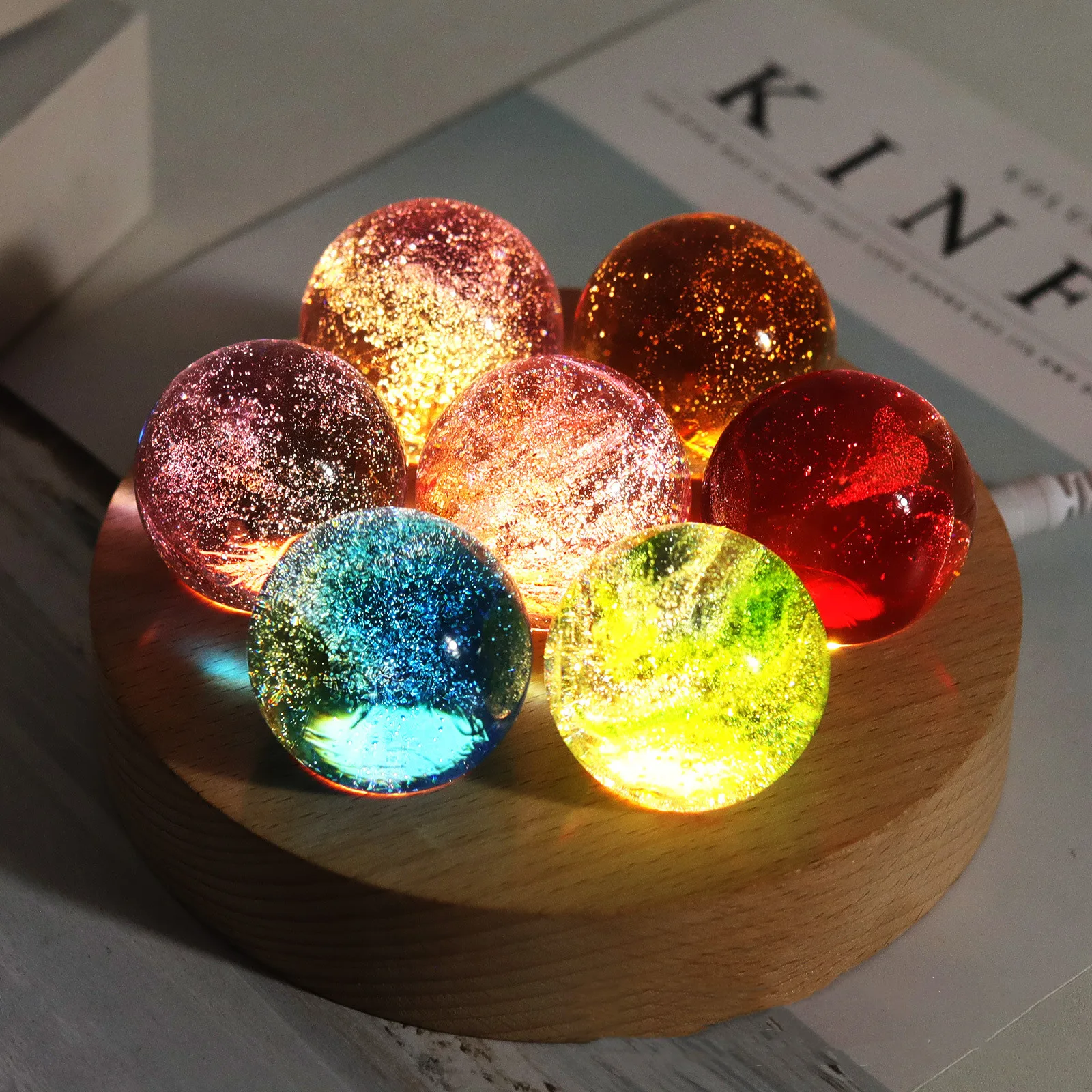 Light Luxury Colorful Glass Ball Luminous Planet Home Decor Crystal Handicraft Cosmic Model Gift