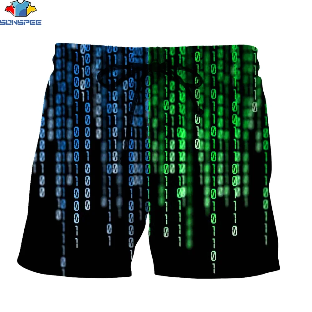 

SONSPEE 3D Print Men's Beach Shorts Fun Digital Program Code Hacker Programmer Summer Personality Versatile Hip Hop Party Shorts