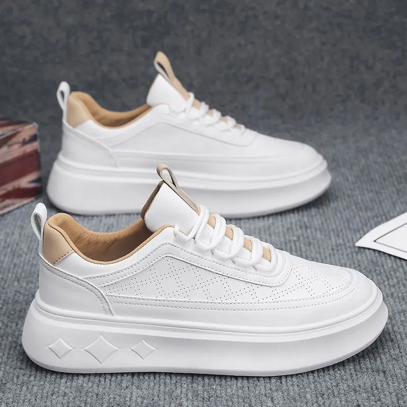

Men's White Casual Shoes Breathable Summer Thick Bottom Anti-slip Fashion Sports Shoes Comfortable Leisure Board Shoes