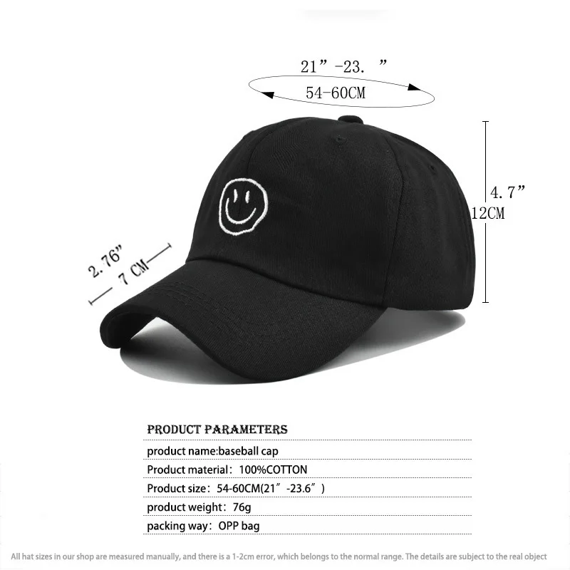 Smiley Face Baseball Visor Cap Embroidery Casual Hat for Outdoor Sport Running Cycling Travel Girls Boys Fashion Cotton Gorras