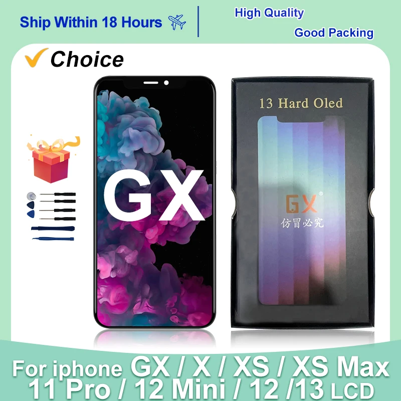 GX OLED For iPhone X XS Max Display 13 LCD Ture Tone 3D Touch Screen For iPhone 11 12 Pro Max 12 Mini LCD 14 Pro Max Pantalla