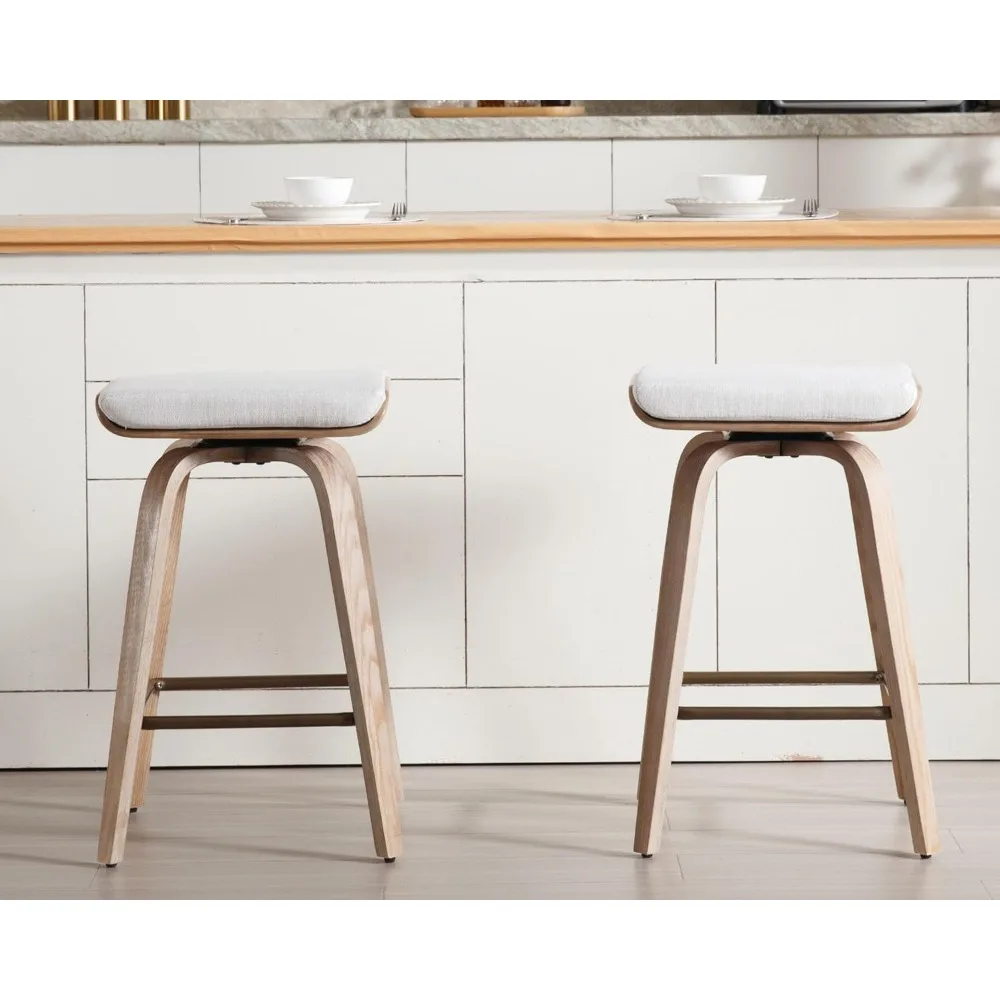 Conjunto de 4 bancos de bar giratórios sem encosto com altura de balcão de 26" com pernas de madeira e apoio para os pés, para bar doméstico