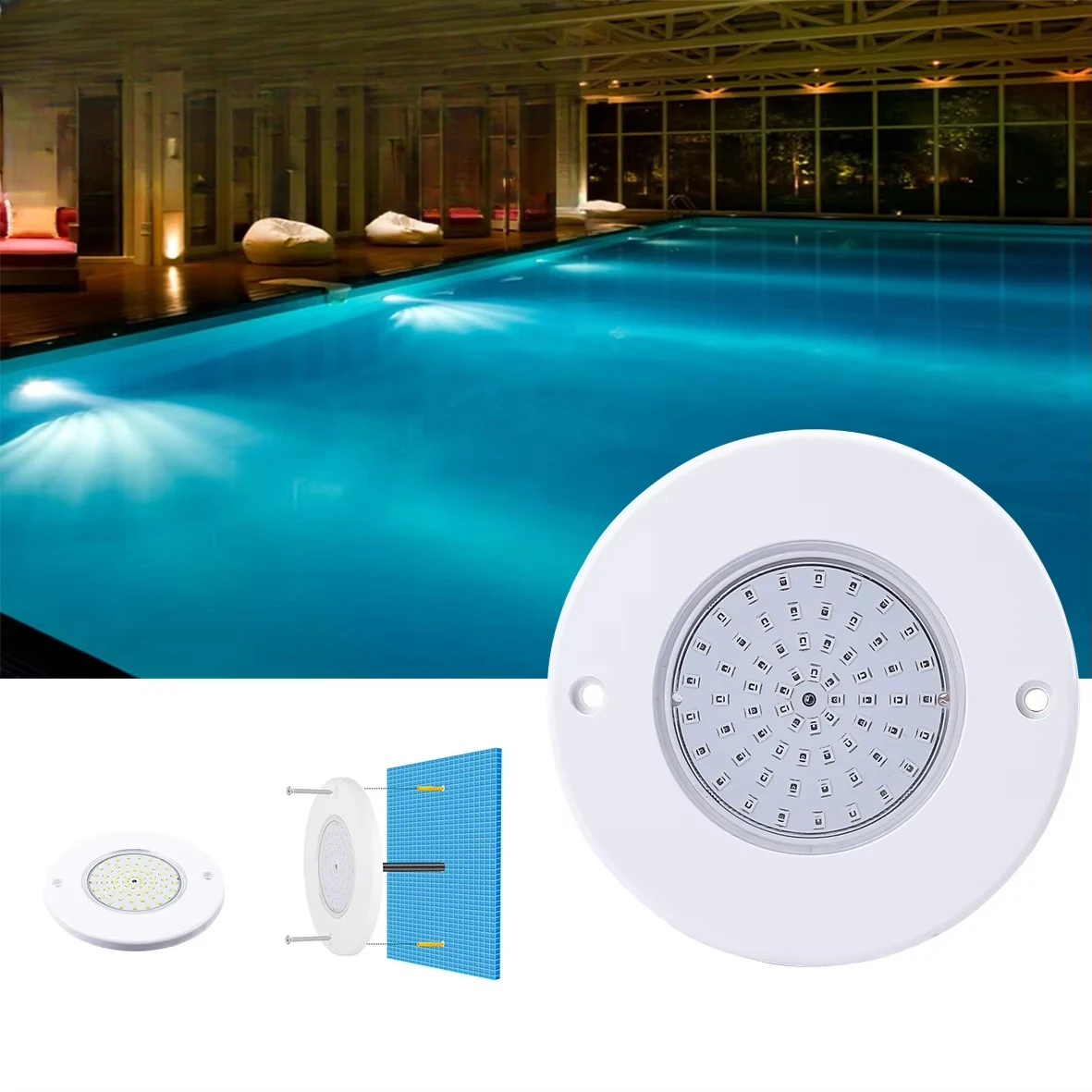 Swimming Pool Ultra-thin 12V IP68 Waterproof Light Emitting Diode Underwater Lighting ABS Wall Mounted Color Landscape Remote