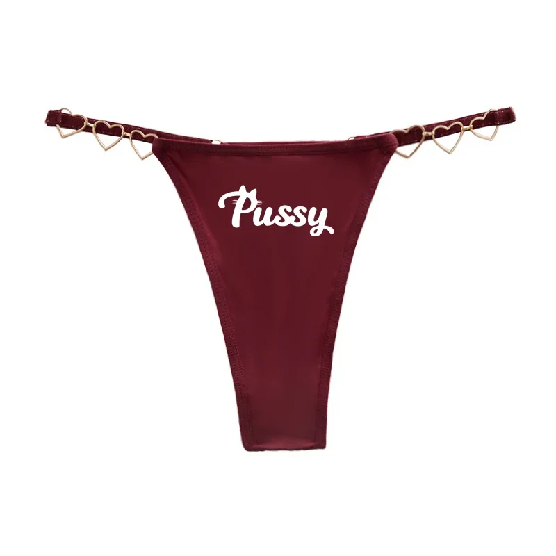 Sexy Thong for Women Funny Panties PUSSY Letters Love Heart Decoration Cotton Crotch Low-rise Underwear Female Girls Wife Gift