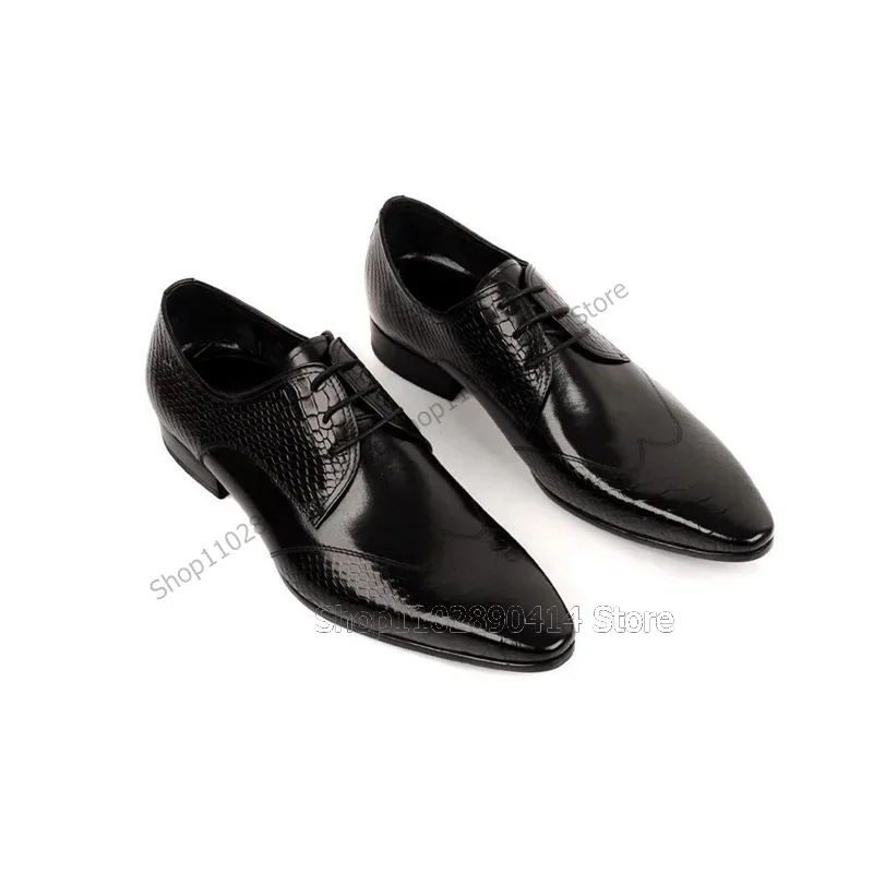 

Black Brown Alligator Print Carving Design Men Shoes Fashion Lace Up Male Shoes Luxurious Handmade Party Office Men Dress Shoes