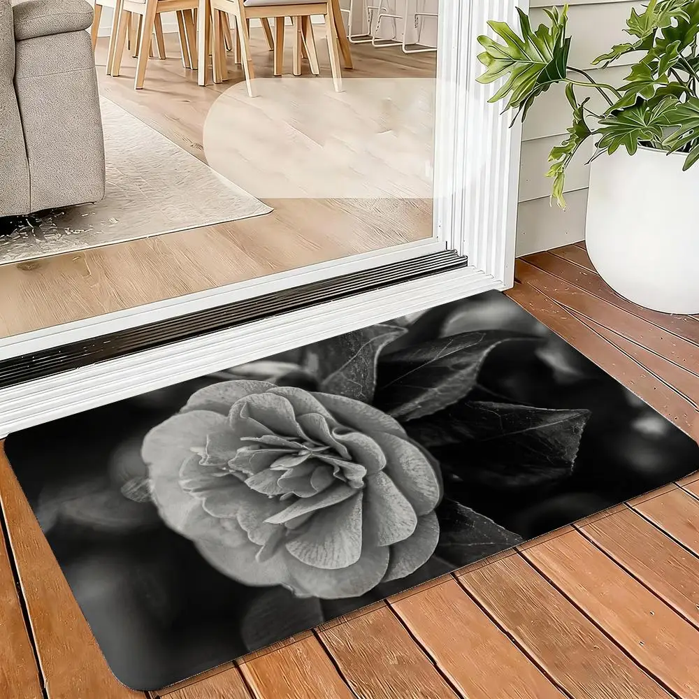 

Усовершенствованный черный коврик с цветочным узором, мягкий фланелевый ковер, нескользящий впитывающий коврик для ванной, спальни, домашнего декора
