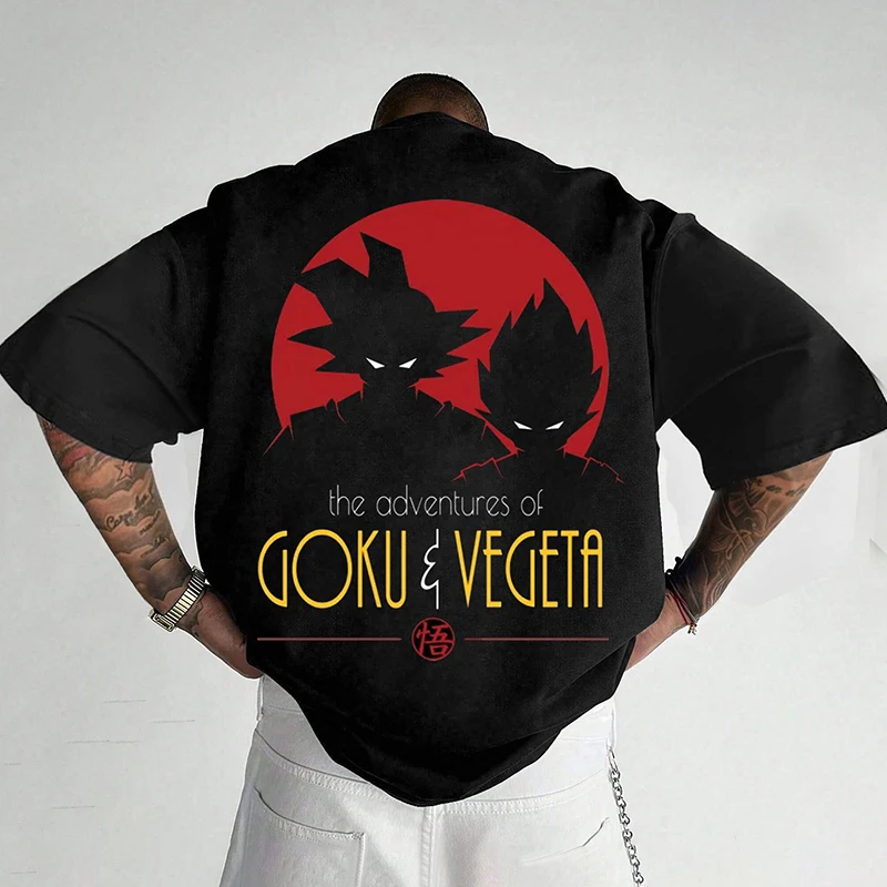 

Dragon Ball Goku and Vegeta Anime Printing Heavy Cotton T-Shirt Plus Size Cartoon Men's and Women's Short Sleeve Shirt