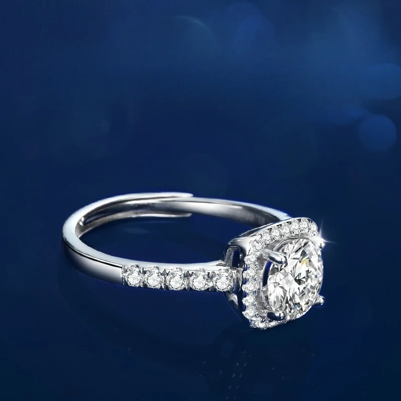 MAISÉRA Cushion Halo Moissanite Ring S925 Silver Adjustable Women Engagement Wedding Band Paved Crystal Promise Ring JewelryGift