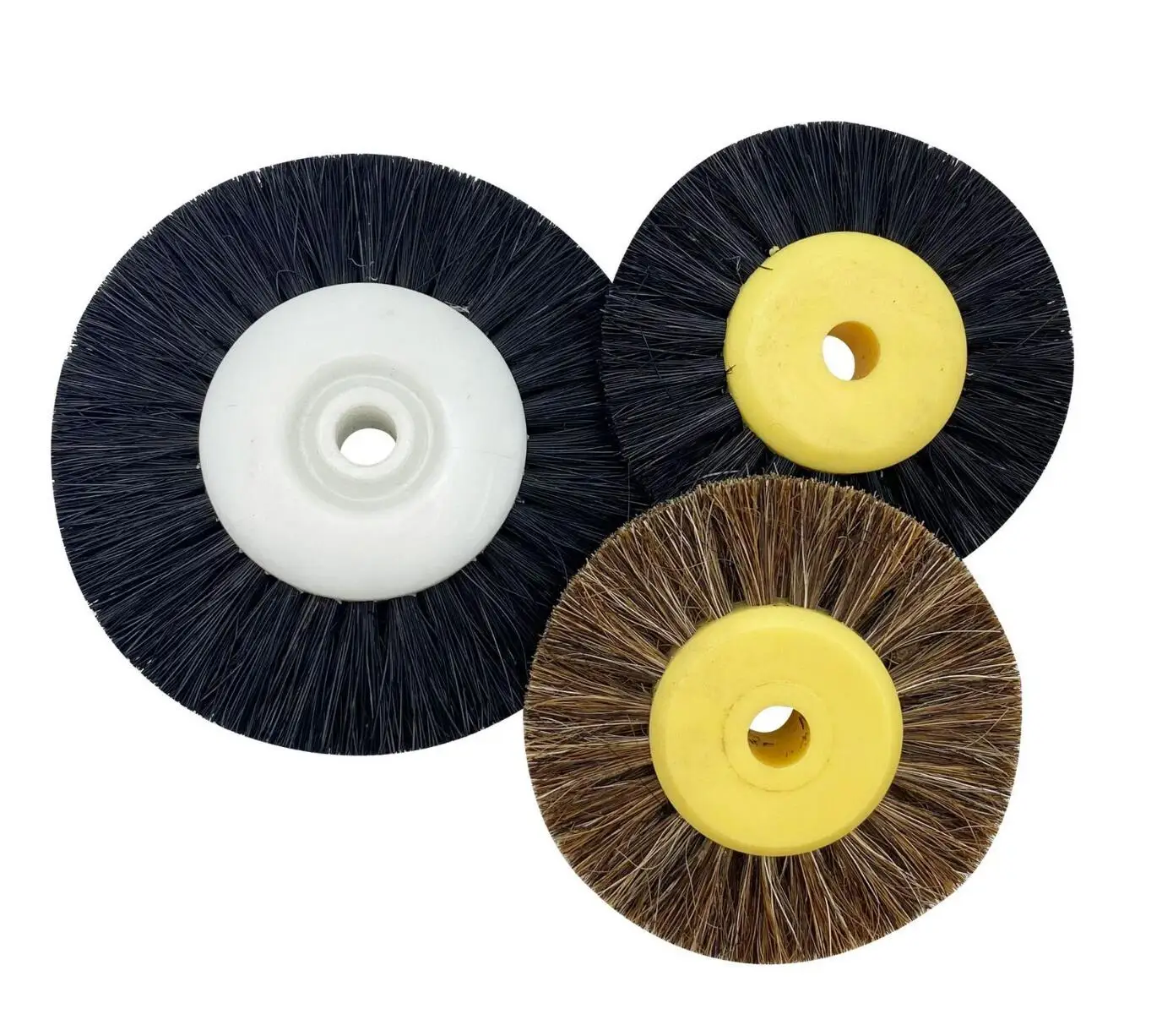 12PCS 52MM 66mm Polishing Brush Black Brown Bristle Buffing Abrasive Brush with Yellow Plastic Center Jewelry Tools