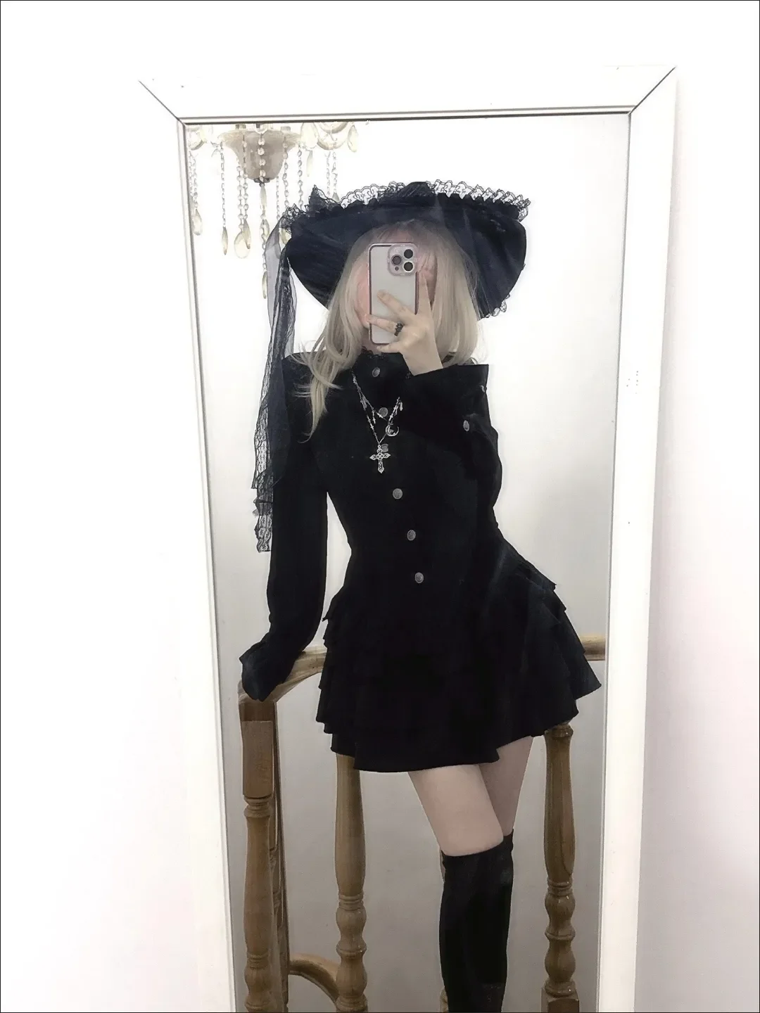 القوطية نمط خمر أنيقة الدانتيل يصل فستان المرأة تصميم شارع العليا الأسود لوليتا فستان نحيل الإناث Y2k كوريا نمط شيك وتتسابق #3