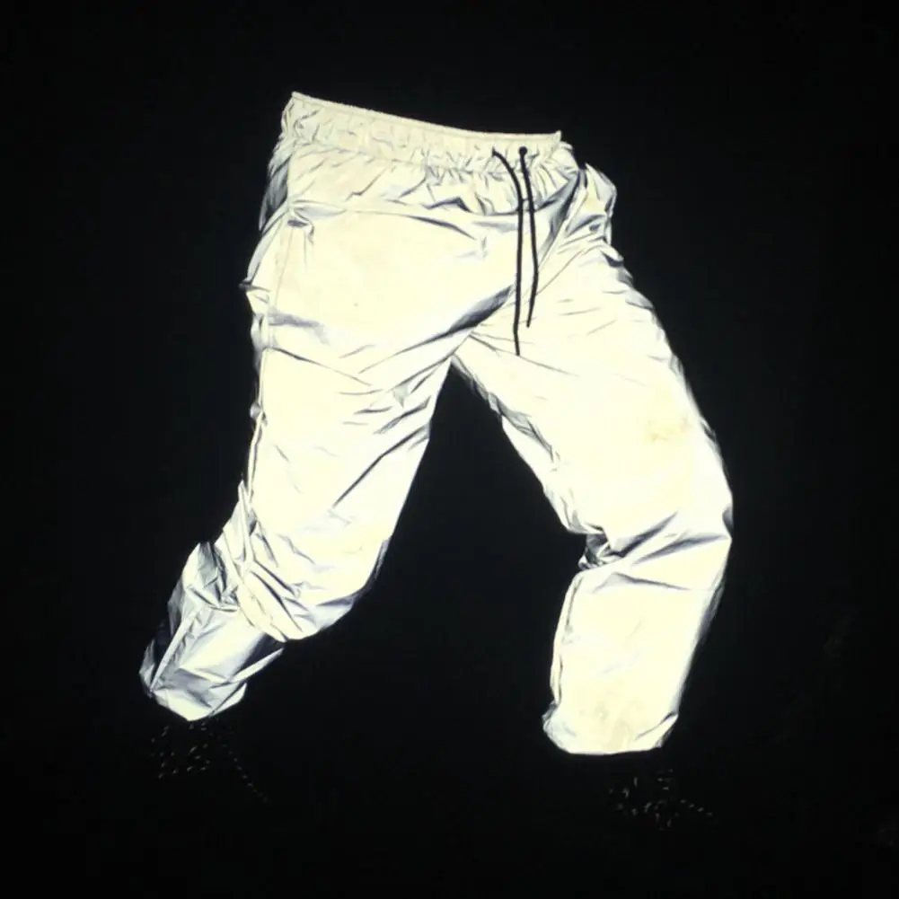 Pantalones reflectantes fluorescentes para hombre, pantalón de chándal para correr, Color sólido, luz nocturna