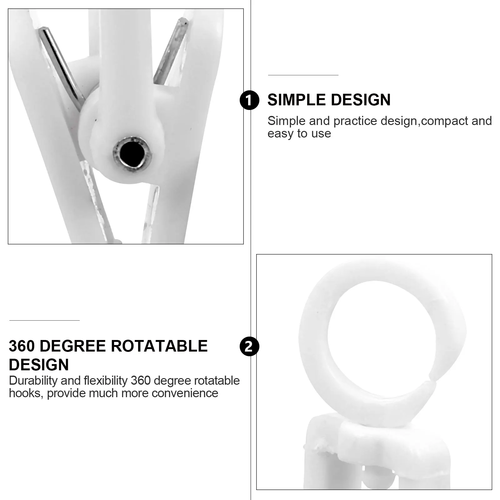

50pcs Rotatable Plastic Hooks Swivel Clips Clever Coat Curtain Hooks For Home Office Garden Workshop Garage Boat Towel