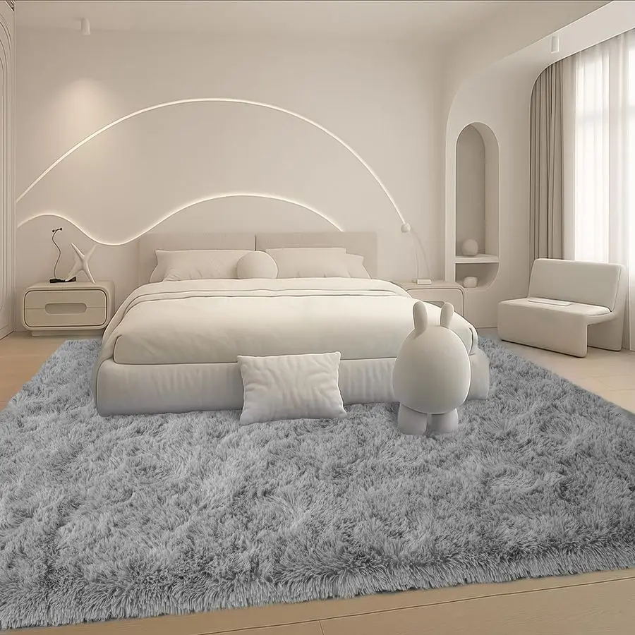 

8x10 Area Rugs Living Room, Gray Large Plush Fluffy Bedroom Carpet, NonSlip Upgraded Indoor Thick Soft Rug, Modern Plush Carpet