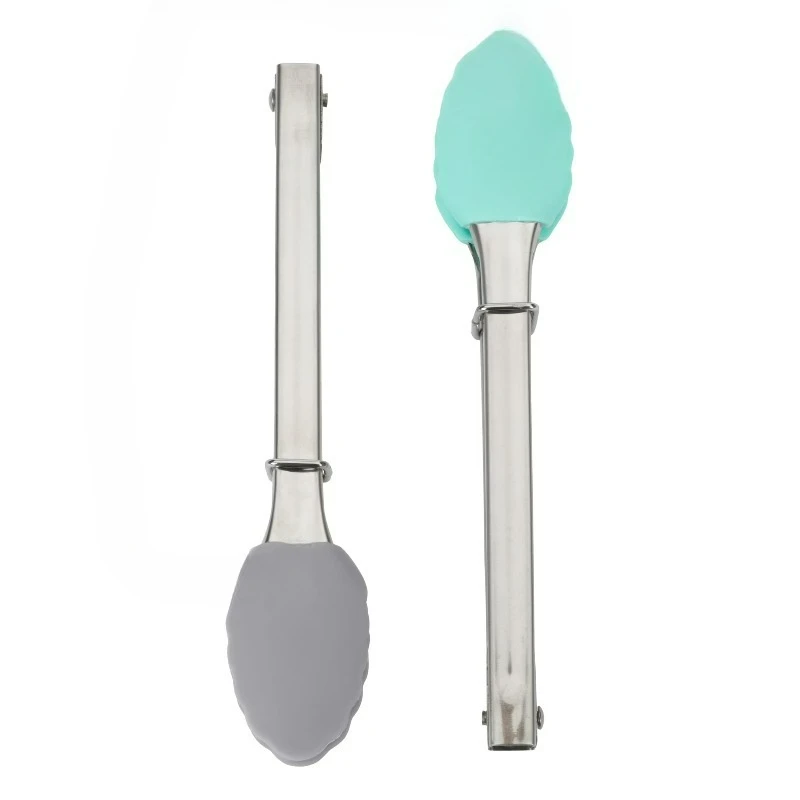 2 Pack Mini Tongs Stainless Steel with Silicone Tip, Grey/Blue, For All Food Types
