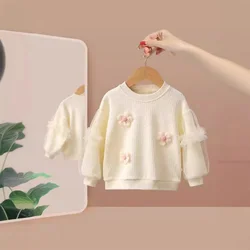 2024Spring and Autumn New Western Style Baby Girls' Long-Sleeved Shirt Little Princess Autumn Clothes Girls' Sweater