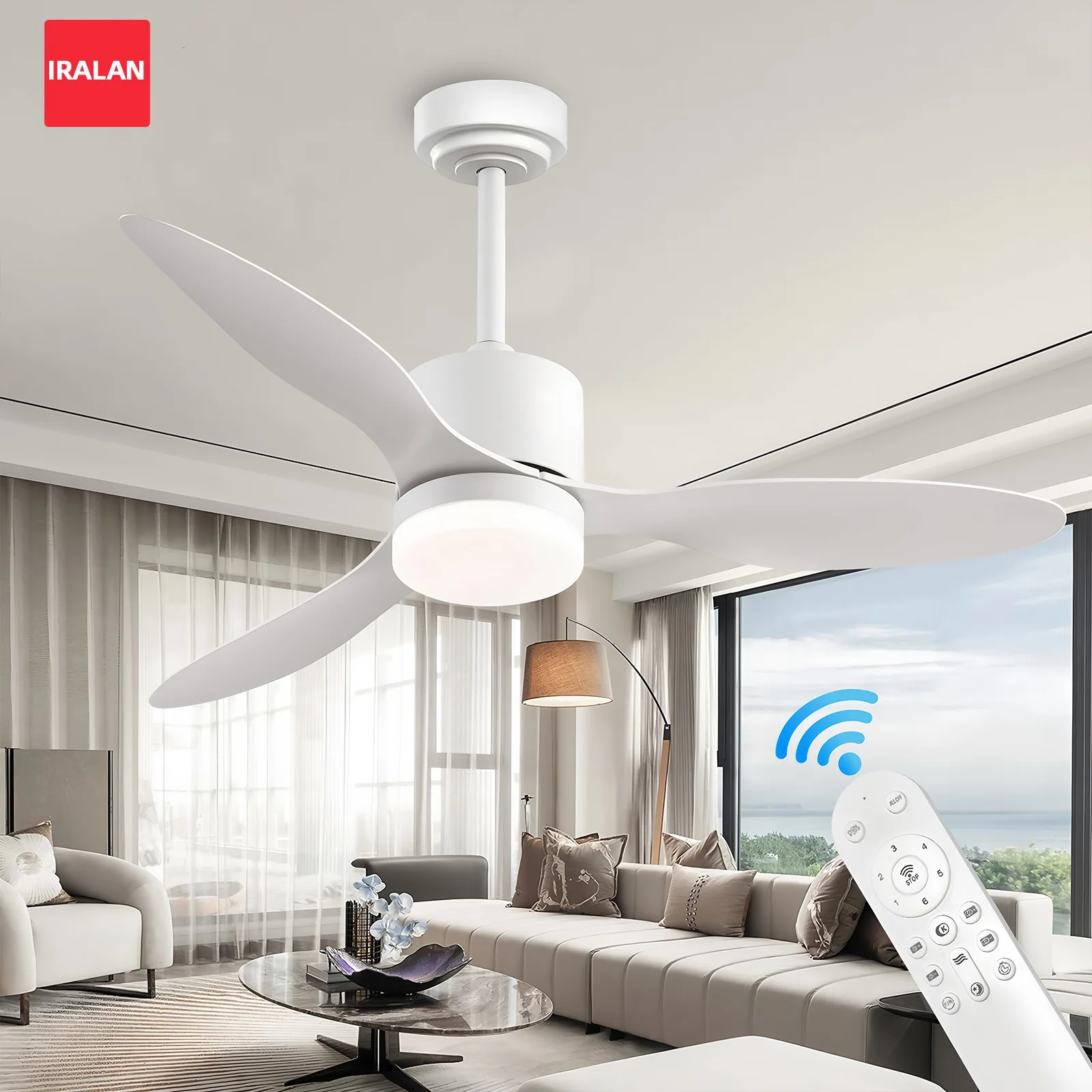 

Потолочный вентилятор IRALAN 52-дюймовый потолочный вентилятор с низким наполом, светодиодные лампы с дистанционным управлением, потолочный вентилятор для внутреннего ресторана с освещением