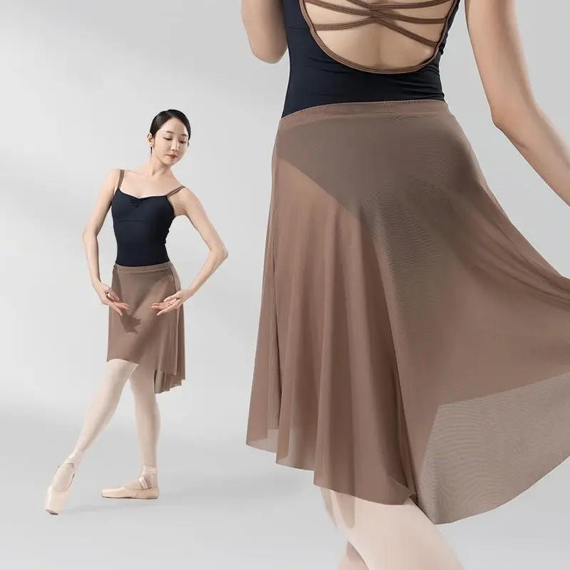 

customized Ballet skirt half body skirts women's gauze skirt adult performance costume mesh transparent modern dance skirts\