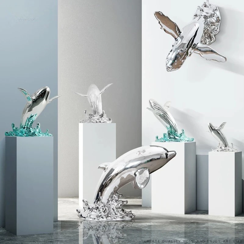 Fiberglass Creative Whale Dolphin Abstract Art Ornament Hotel Lobby Sales Office Floor-to-ceiling wall decoration