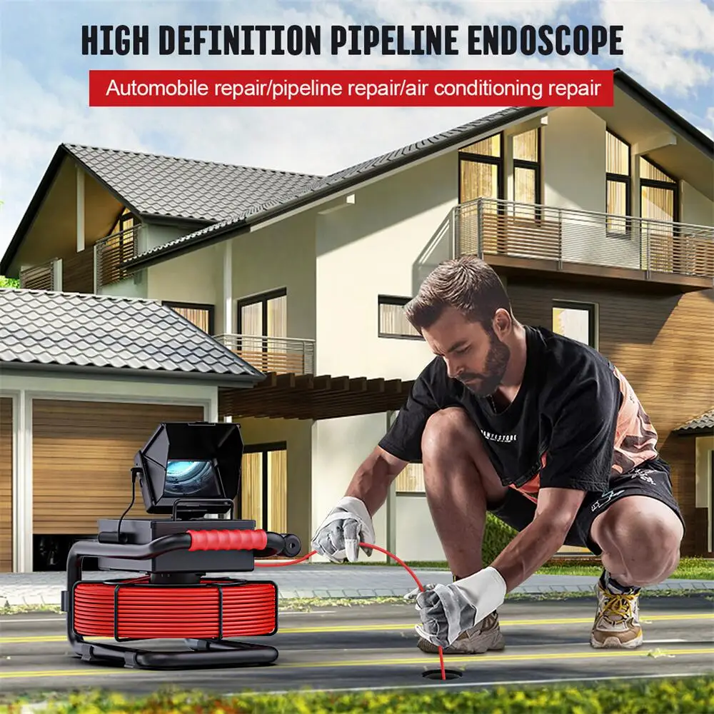 20M Sewer Pipe Inspection Camera 4.3'' Monitor 16GB DVR IP68 1000TVL HD 8 LED 5600mAh Battery for Drain Plumbing Industrial Use
