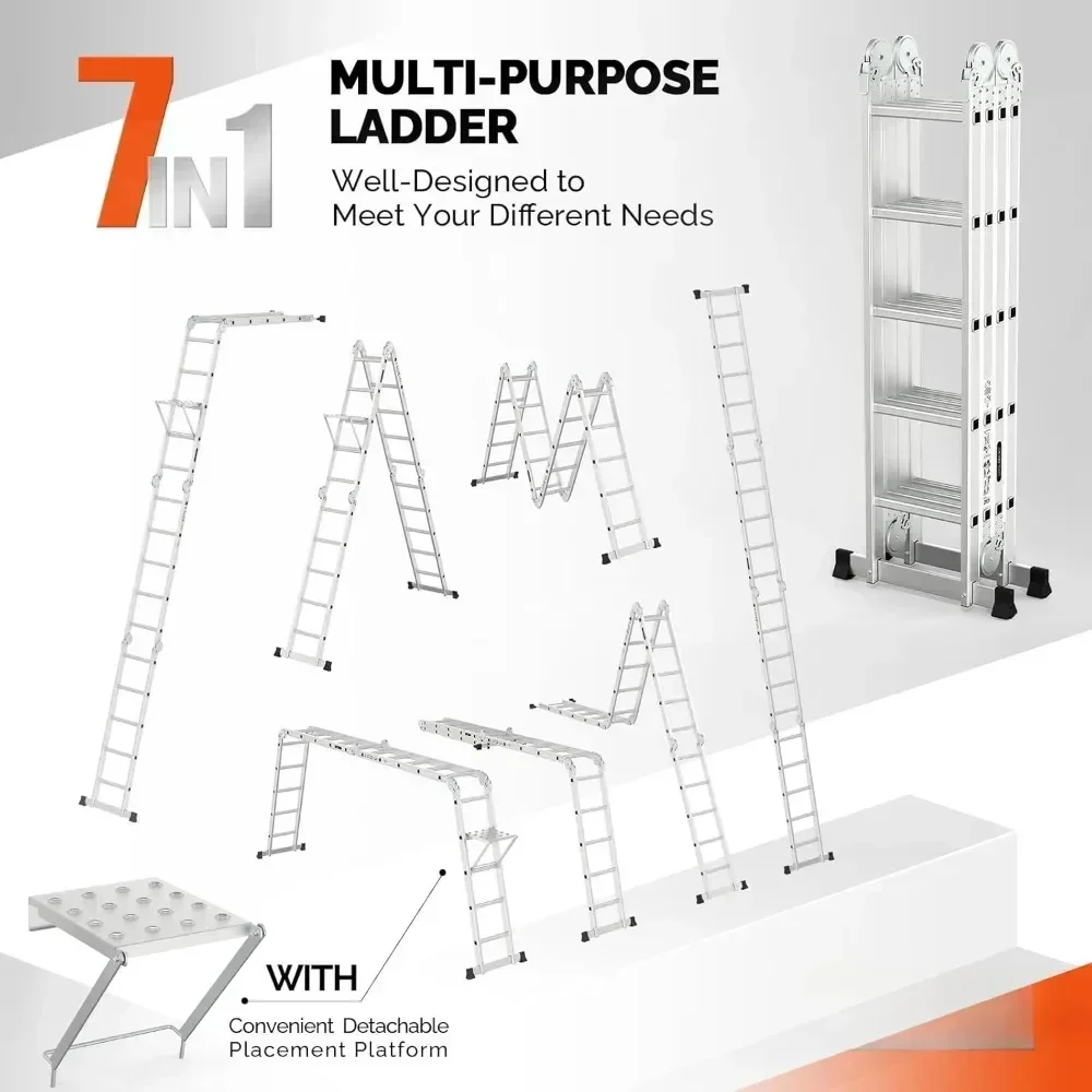 18.5FT Folding Ladder Multi-Purpose Aluminium Extension 7 in 1 Step Heavy Duty Combination EN 131 Standard