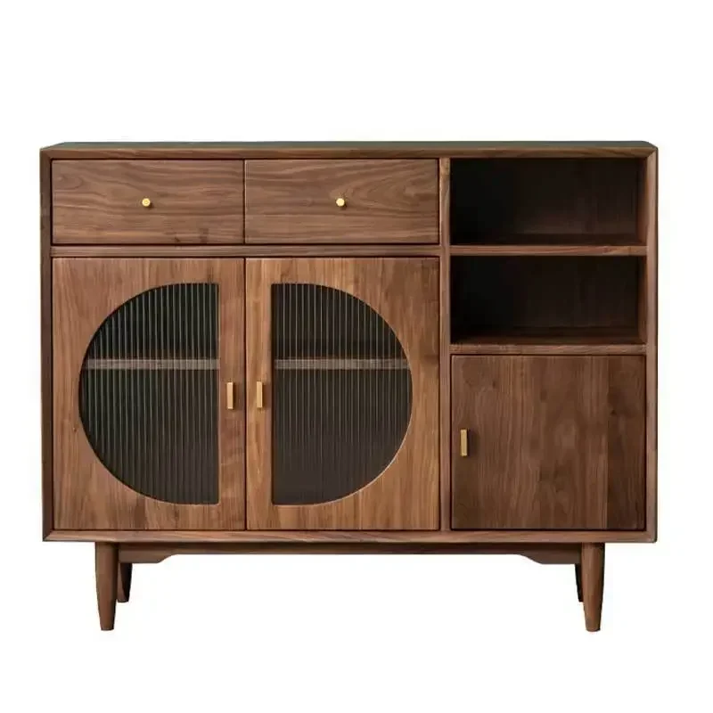 Nordic all solid wood black walnut side cabinet locker retro multi-functional minimalist storage cabinet restaurant wine cabinet