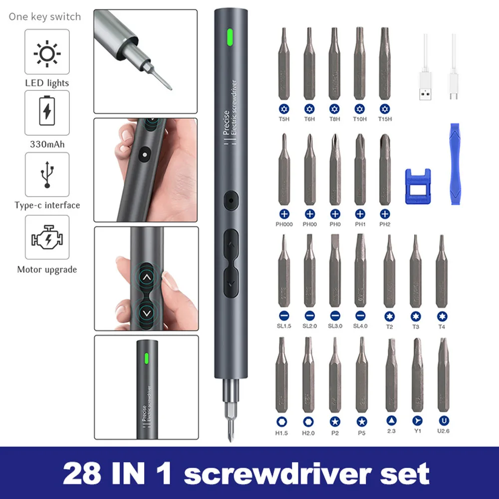 Mini Electric Screwdriver Precision Type-c Rechargeable Lithium Battery Screwdriver Set Steel Bit Screwdrivers Magnetic Screwdri