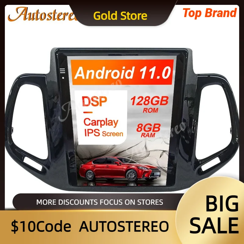 Android 14 Carplay Car GPS Navigation For Jeep Compass 2016-2019 Multimedia Player Auto Stereo Head Unit Radio Tape Recorder