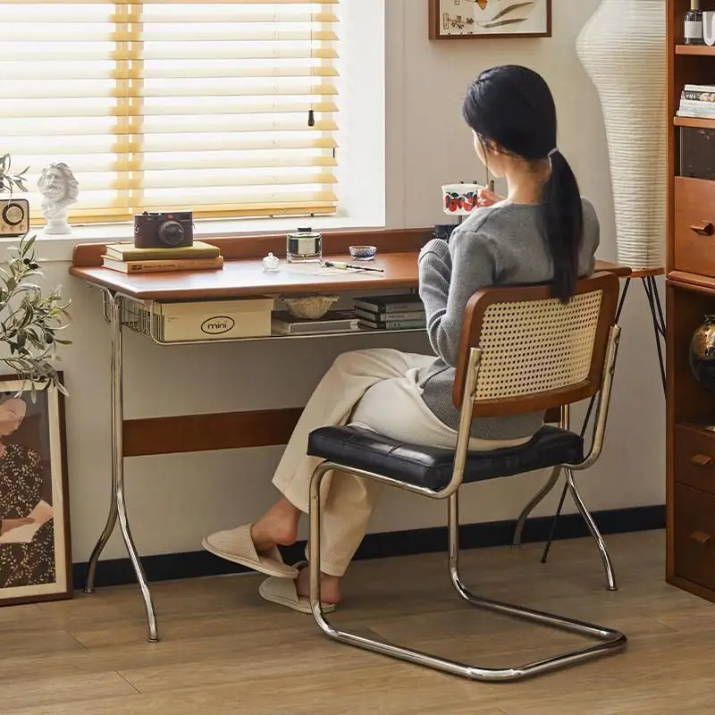 

Medieval solid wood boxwood desk retro office computer desk Nordic table small apartment simple writing desk single person