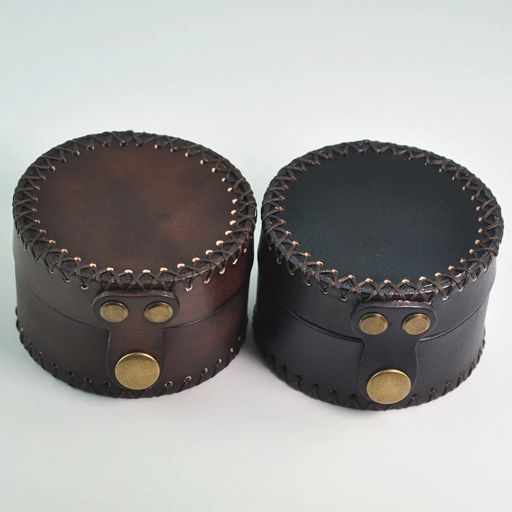 Retro creative top layer cowhide headphone cable storage box