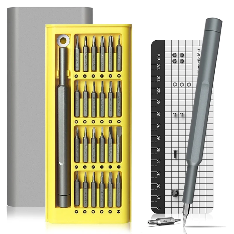 Precision Screwdriver Set with Magnetic Ring & Repair Mat 24-in-1 Portable Multi-Bit Tool Kit for Phone Laptop Watch Glasses