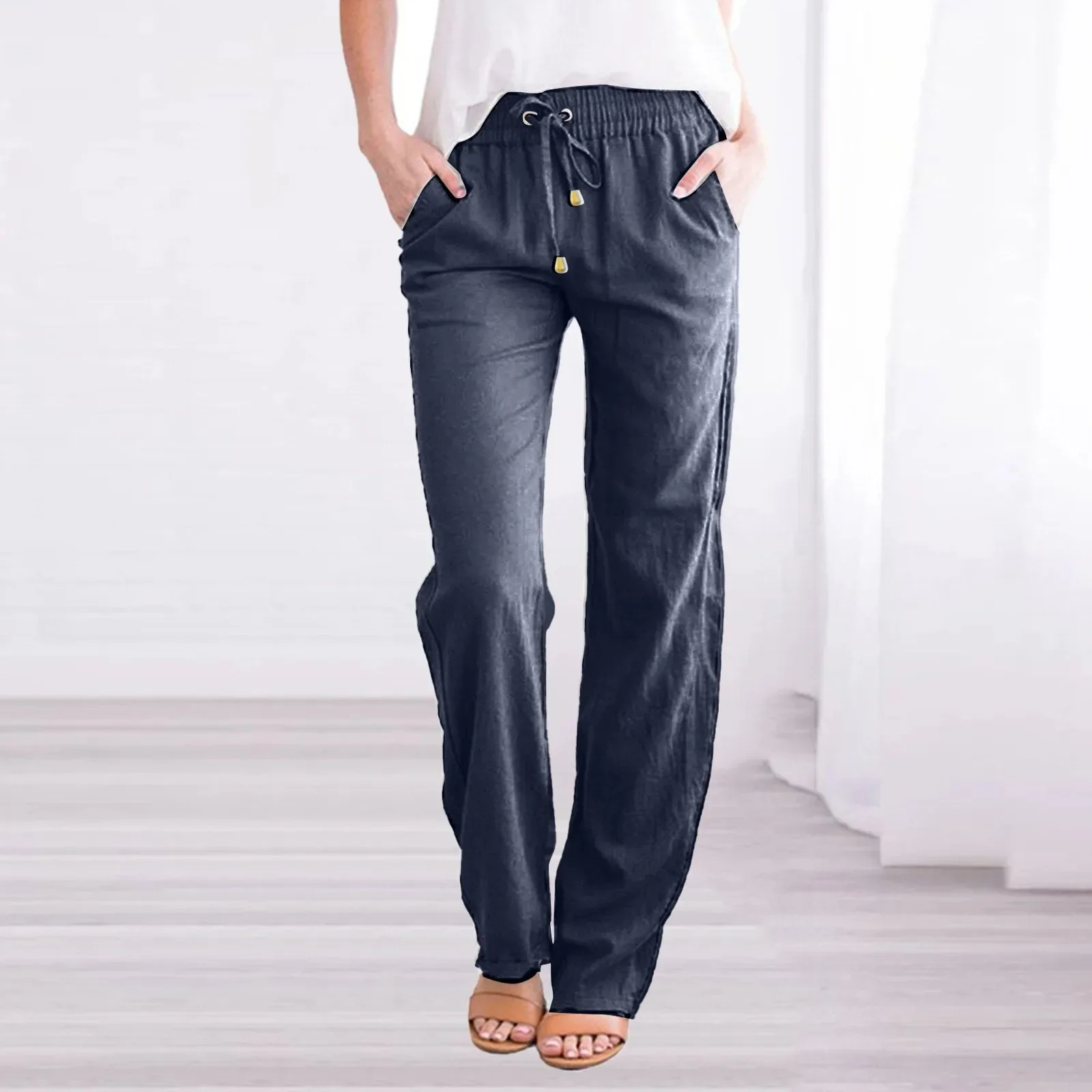 Women Cotton Linen Trousers Spring Summer 2023 Straight Baggy Pants for Lady Casual Wide Leg Pants Women