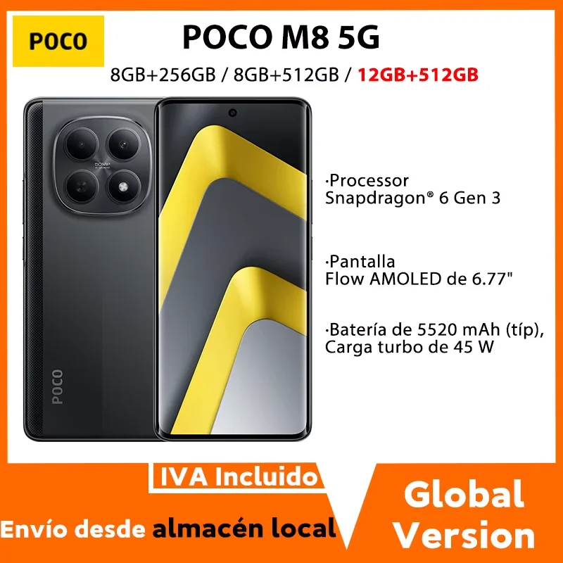 Global Version POCO M8 5G Snapdragon 6 Gen 3 Processor Smartphone 6.77" AMOLED Display 50MP Main Camera 5520mAh (typ) Battery 45W Turbo Charge POCO Cellphone